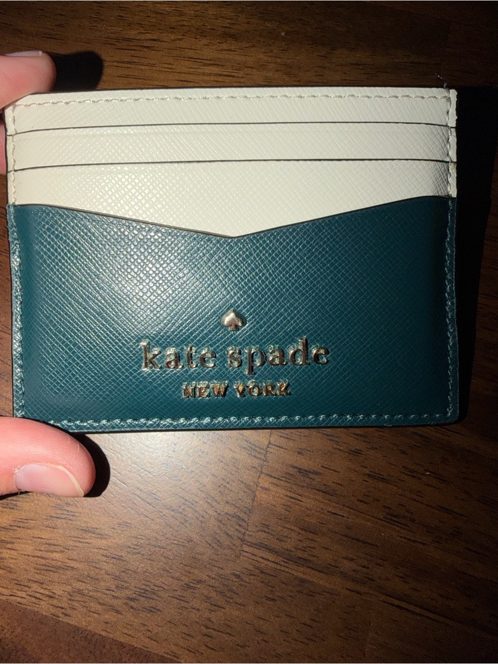 kate spade Two-Tone Teal and White Leather Card Holder